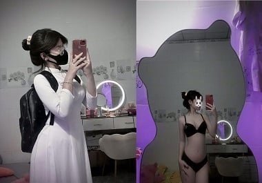 Thu Hiền diện áo dài, vếu to quá chất